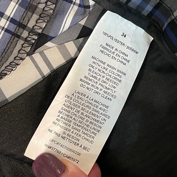 Grand Slam Mens Flat Front Polyester Plaid ￼Black White & Blue Shorts Size 34 - Picture 4 of 10